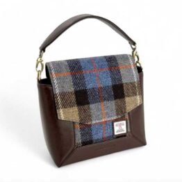 Harris Tweed Highland Messenger Bag in Blau/Braun kariert