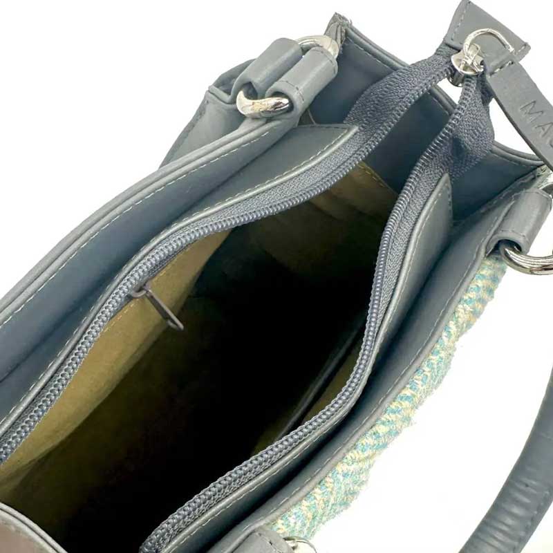 Harris Tweed Stepp-Mini-Tragetasche in Türkis Fischgrätmuster – Bild 5