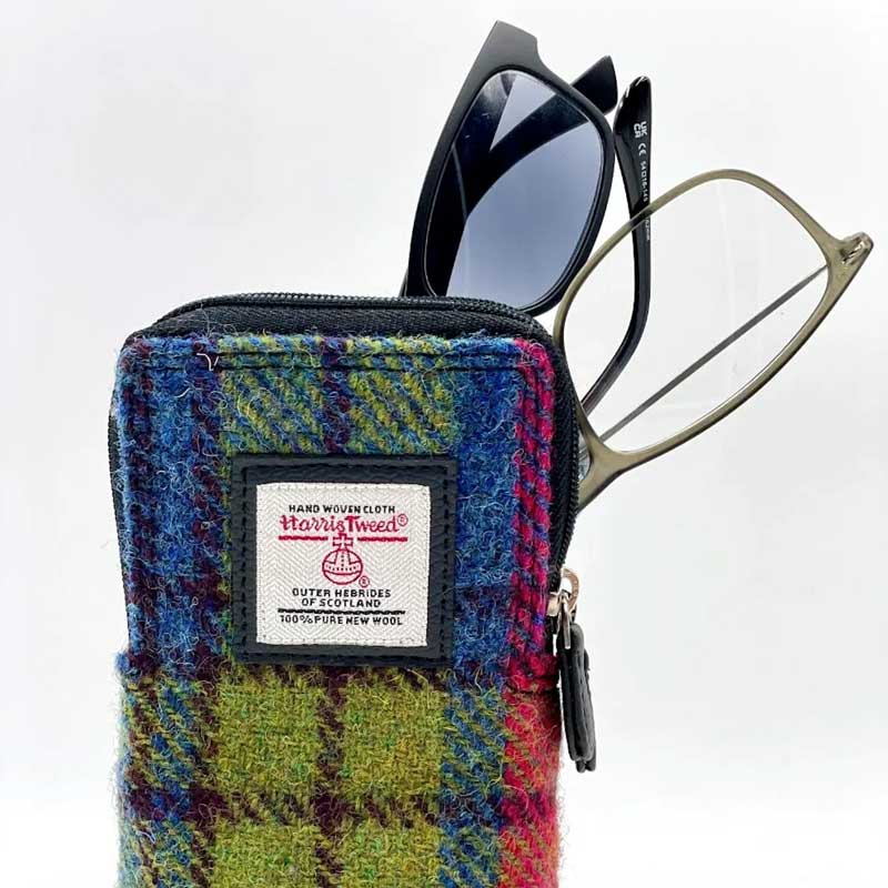 Harris_Tweed_Double_Glasses_Sleeve_in_Blue_Pink_Check