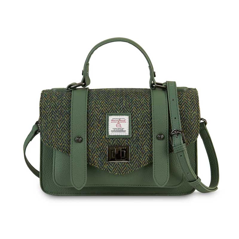 Harris Tweed Clutch, The Leather Medium Satchel, Islander, Dark Green Fischgrätmuster – Bild 7