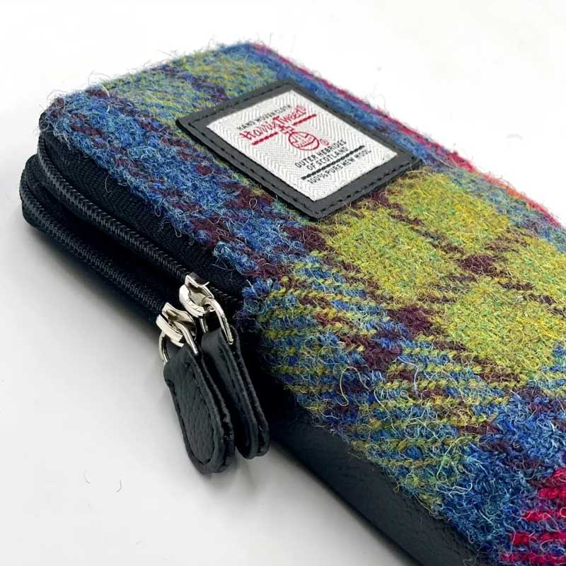 Doppelter Brillenetui aus Harris Tweed in Blau/Rosa Karo – Bild 3