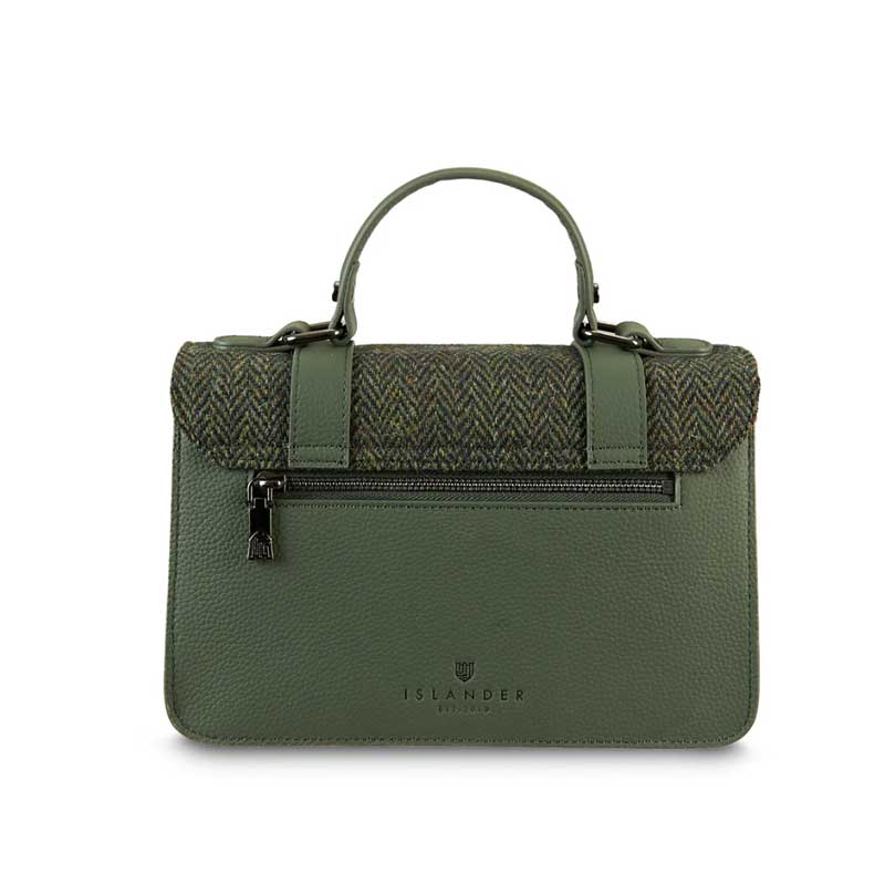 Harris Tweed Clutch, The Leather Medium Satchel, Islander, Dark Green Fischgrätmuster – Bild 2