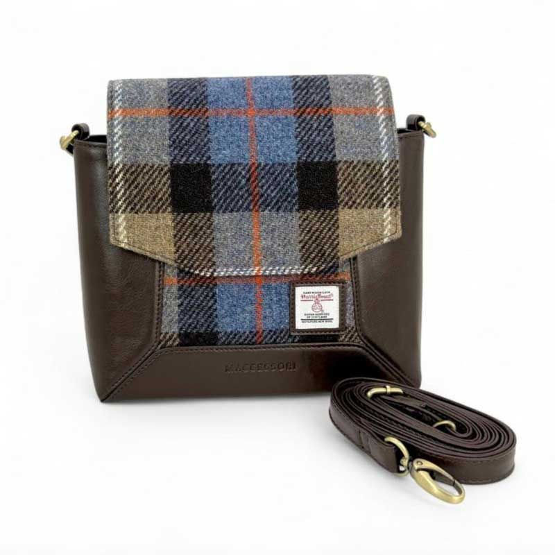 Harris Tweed Highland Messenger Bag in Blau/Braun kariert – Bild 2