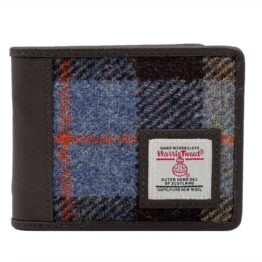 Harris Tweed Bifold Geldbörse in Blau-Braun kariert