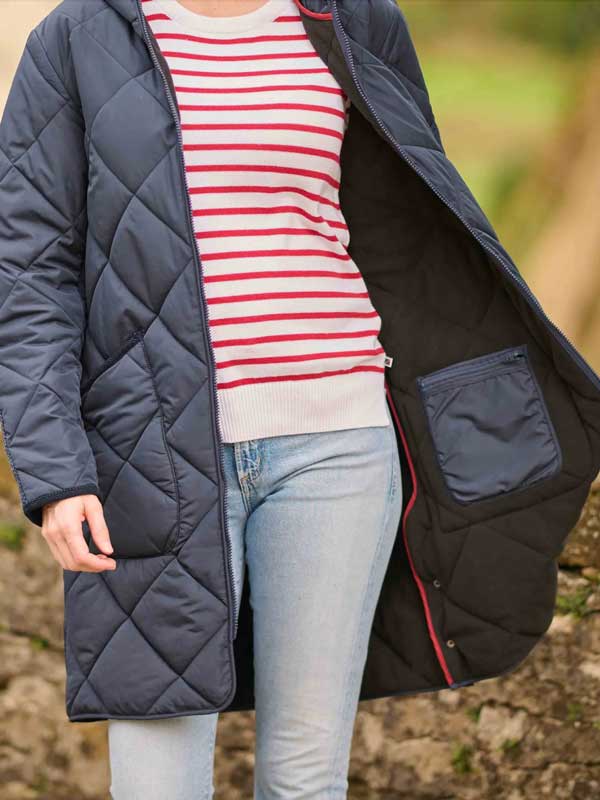 Damen Steppmantel ''Perth Polar'' Mit Polar Fleece Und Harris Tweed Applikationen In Navy – Bild 2