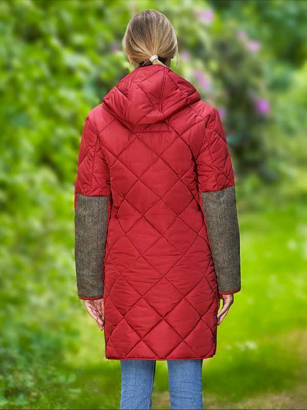 Damen Steppmantel ''Perth Polar'' Mit Polar Fleece & Tweed Applikationen In Red Dahlia – Bild 2