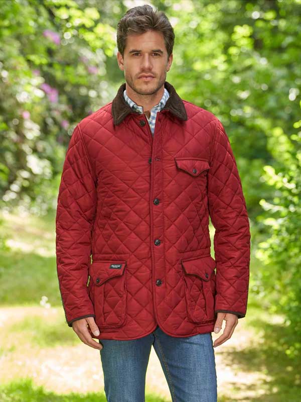 Herren Steppjacke ''Boston'' In Red Dahlia Mit Harris Tweed Applikationen – Bild 3