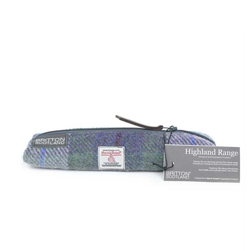 Harris_Tweed_Highland_Range_Slim_Pencil_Case_Blue_Green_Plaid