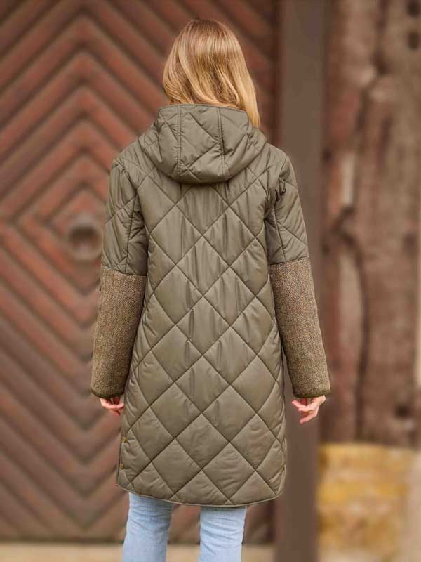 Damen Steppmantel ''Perth Polar'' Mit Polar Fleece & Tweed Applikationen In Oliv – Bild 2
