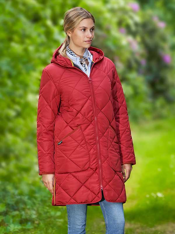 Damen Steppmantel ''Perth Polar'' Mit Polar Fleece & Tweed Applikationen In Red Dahlia