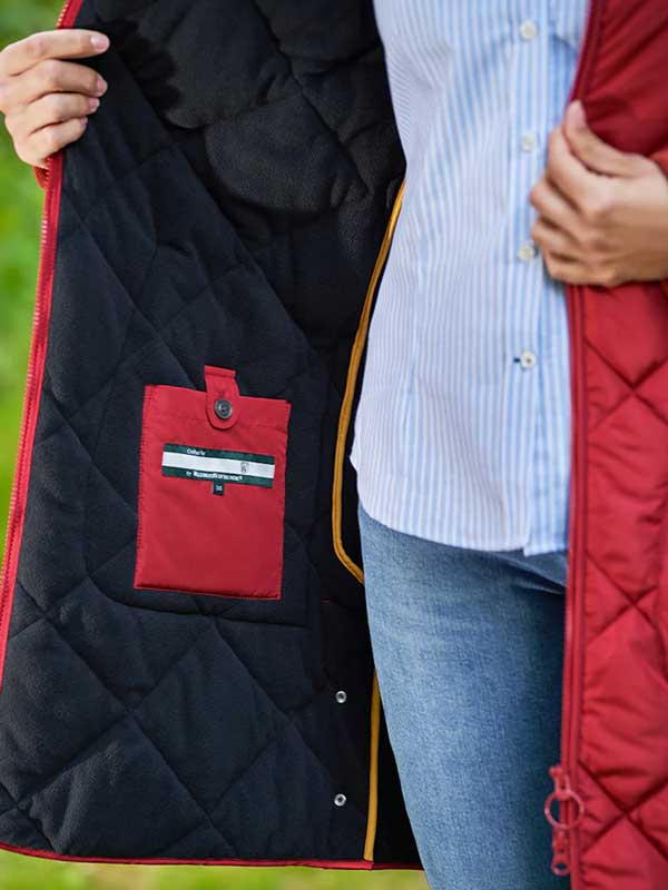 Damen Steppmantel ''Perth Polar'' Mit Polar Fleece & Tweed Applikationen In Red Dahlia – Bild 3