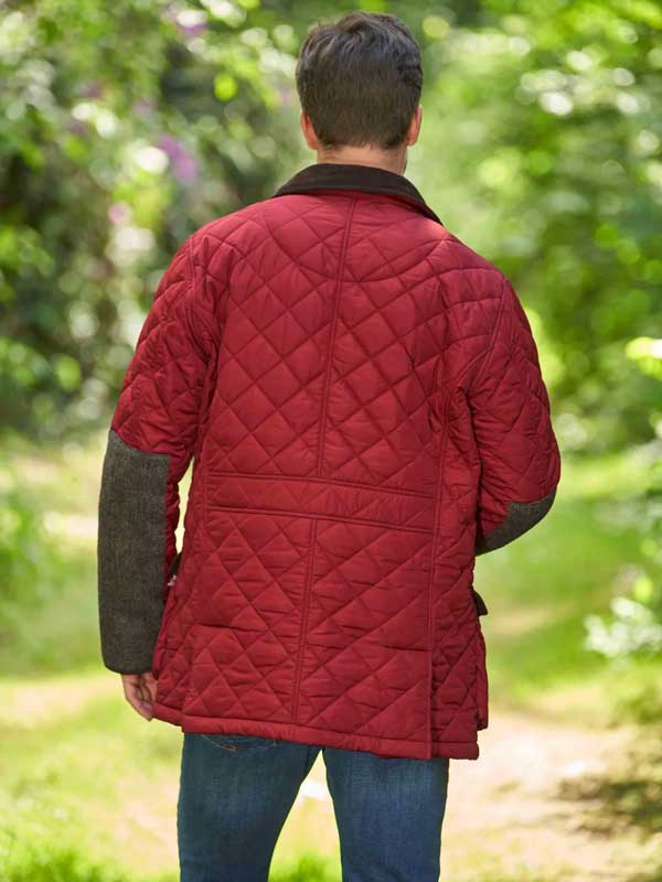 Herren Steppjacke ''Boston'' In Red Dahlia Mit Harris Tweed Applikationen – Bild 2