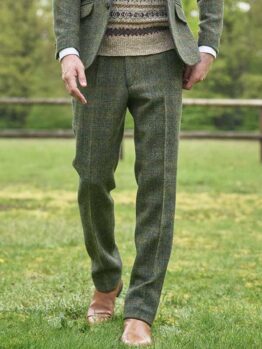 Harris Tweed Hose ''Mr. Miller " In Oliv-Blue Overcheck