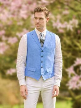 Edle Herren Leinenweste ''Wales SO'' In Royal Blue