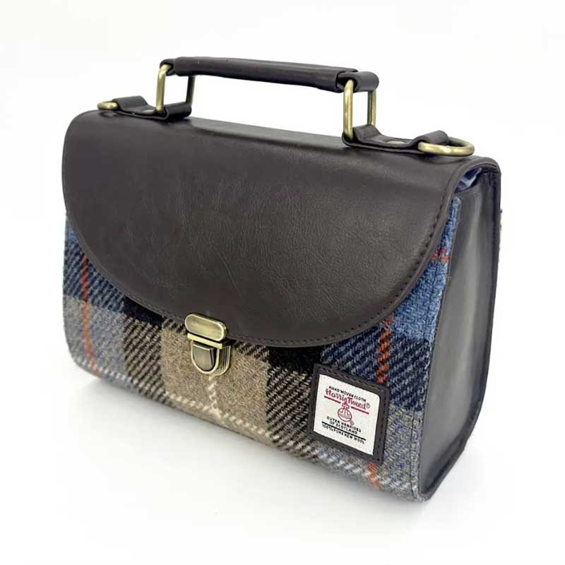 Harris Tweed Mini-Tagestasche In Blau/Braun Kariert – Bild 5