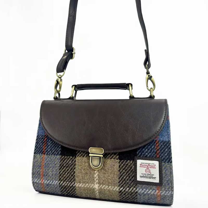Harris Tweed Mini-Tagestasche In Blau/Braun Kariert – Bild 6