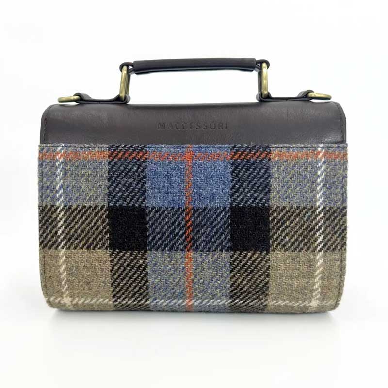 Harris Tweed Mini-Tagestasche In Blau/Braun Kariert – Bild 4