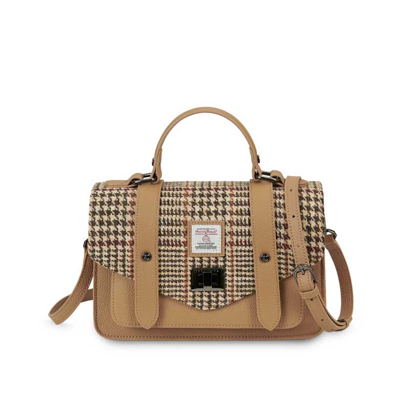 Harris Tweed Clutch, The Leather Medium Satchel, Islander, Beigefarbener Hahnentritt – Bild 7
