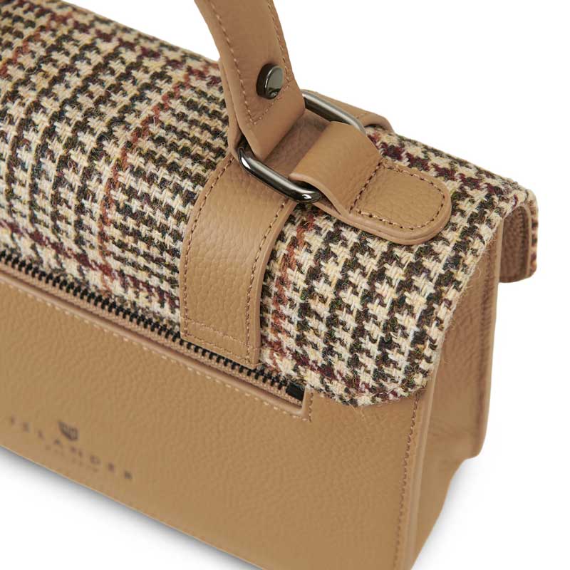 Harris Tweed Clutch, The Leather Medium Satchel, Islander, Beigefarbener Hahnentritt – Bild 6