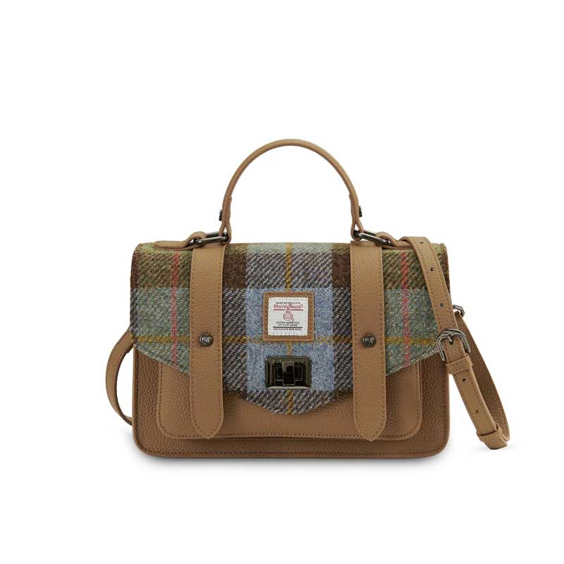 Harris Tweed Clutch, The Leather Medium Satchel, Islander, Kastanienblaues Tartan – Bild 4