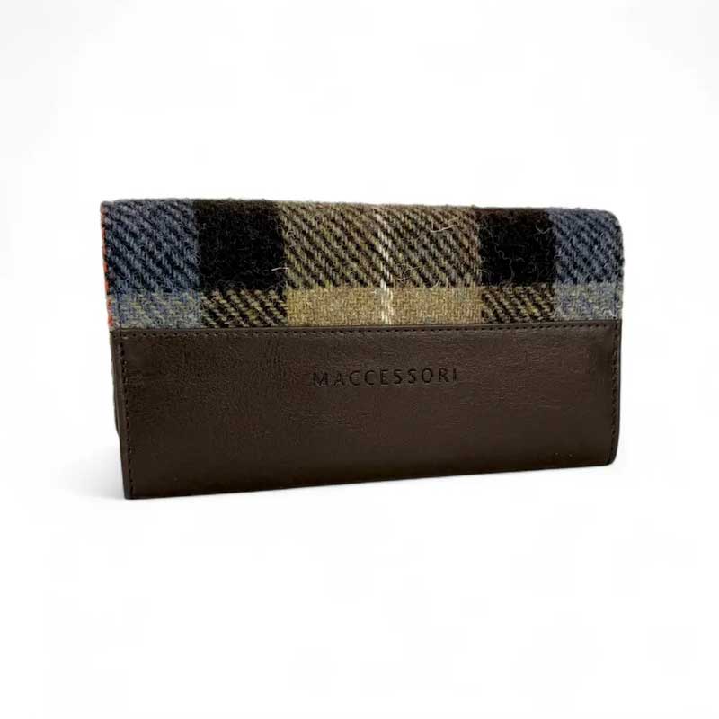 Harris Tweed Damen-Geldbörse im Umschlagformat in Blau/Braun Kariert – Bild 6