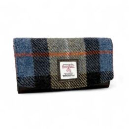 Harris Tweed Damen-Geldbörse im Umschlagformat in Blau/Braun Kariert
