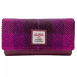Harris Tweed Damen-Geldbörse im Umschlagformat in Lila-Karo
