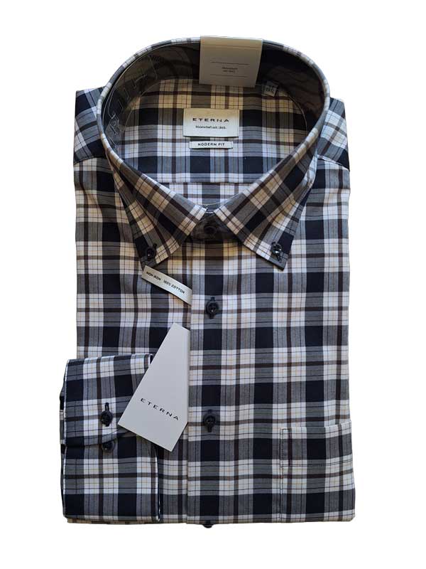 Eterna_Overhemd__Modern_Fit__Katoen__Navy_Brown