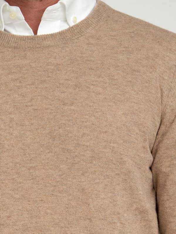 Merino-Lambswool Herrenpullover "Jordan" In Taupe – Mit Harris-Tweed-Details – Bild 4