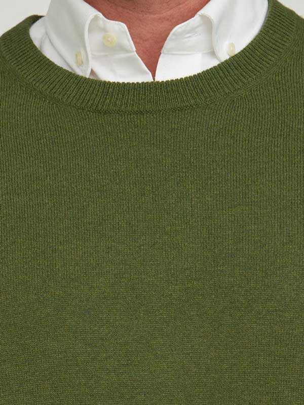 Merino-Lambswool Herrenpullover "Jordan" In Racing Green – Mit Harris-Tweed-Details – Bild 4