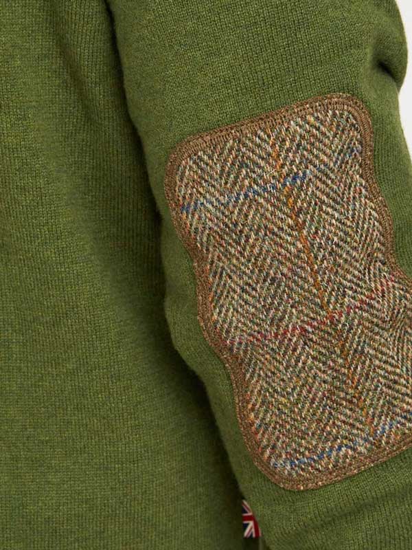 Merino-Lambswool Herrenpullover "Jordan" In Racing Green – Mit Harris-Tweed-Details – Bild 3