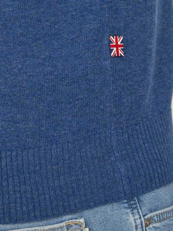 Merino-Lambswool Herrenpullover "Jordan" In Denim Blue – Mit Harris-Tweed-Details – Bild 4