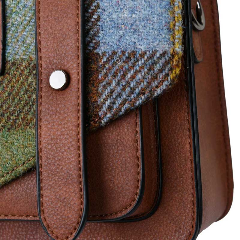 Harris Tweed-Clutch, The Mini Satchel, Islander, Kastanienbraun-Blaues Schottenmuster – Bild 2