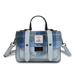 Harris Tweed-Clutch, The Mini Satchel, Islander, Blaues Schottenmuster