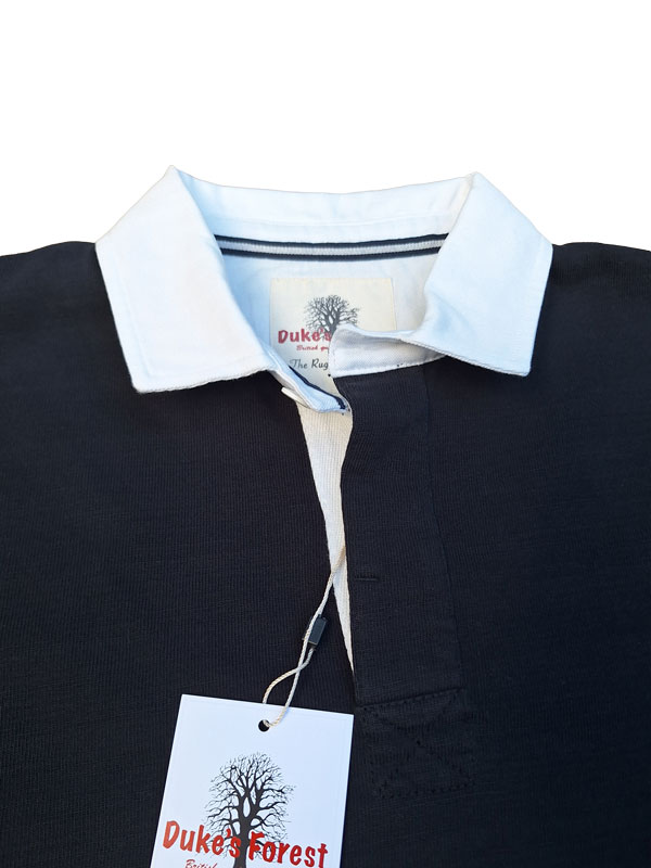Rugby-Shirt Duke's Forest Einfarbig Schwarz mit Weißem Kragen – Bild 3