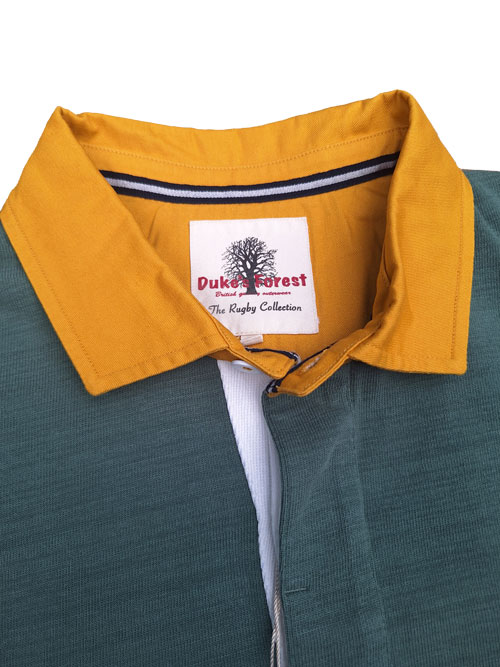 Rugby-Shirt Duke's Forest Einfarbig Grün mit Gelbem Kragen – Bild 3