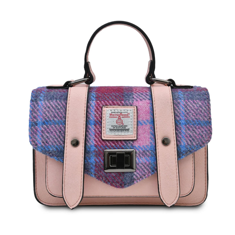 Harris Tweed-Clutch, The Mini Satchel, Islander, Rosa-Blaues Schottenmuster