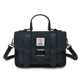 Harris Tweed-Clutch, The Mini Satchel, Islander, Schwarzes Fischgrätmuster