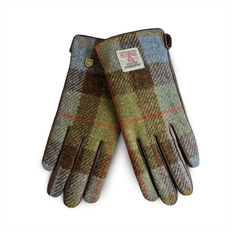 Ladies_Harris_Tweed_Gloves_Chestnut_Blue_Tartan
