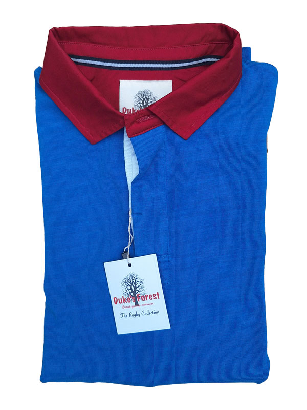 Rugby-Shirt Duke's Forest Einfarbig Blau mit Rotem Kragen – Bild 4