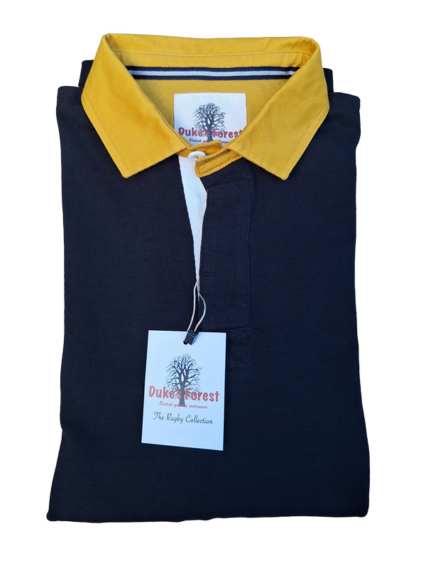 Rugby-Shirt Duke's Forest Einfarbig Schwarz mit Gelbem Kragen – Bild 4