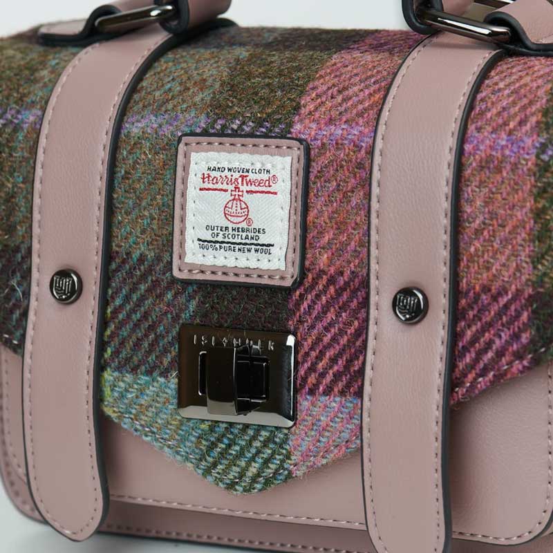 Harris Tweed-Clutch, The Mini Satchel, Islander, Rosa-Grünes Schottenmuster – Bild 5