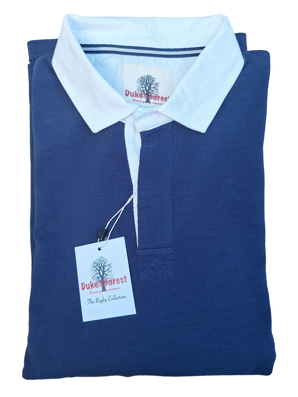 Rugby-Shirt Duke's Forest Einfarbig Marineblau mit Weißem Kragen – Bild 4
