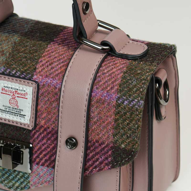 Harris Tweed-Clutch, The Mini Satchel, Islander, Rosa-Grünes Schottenmuster – Bild 4
