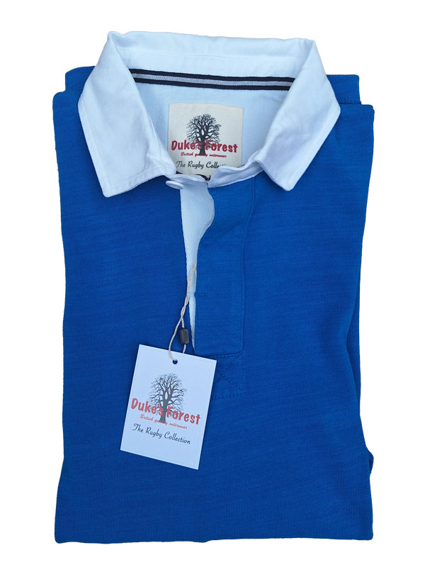 Rugby-Shirt Duke's Forest Einfarbig Blau mit Weißem Kragen – Bild 4