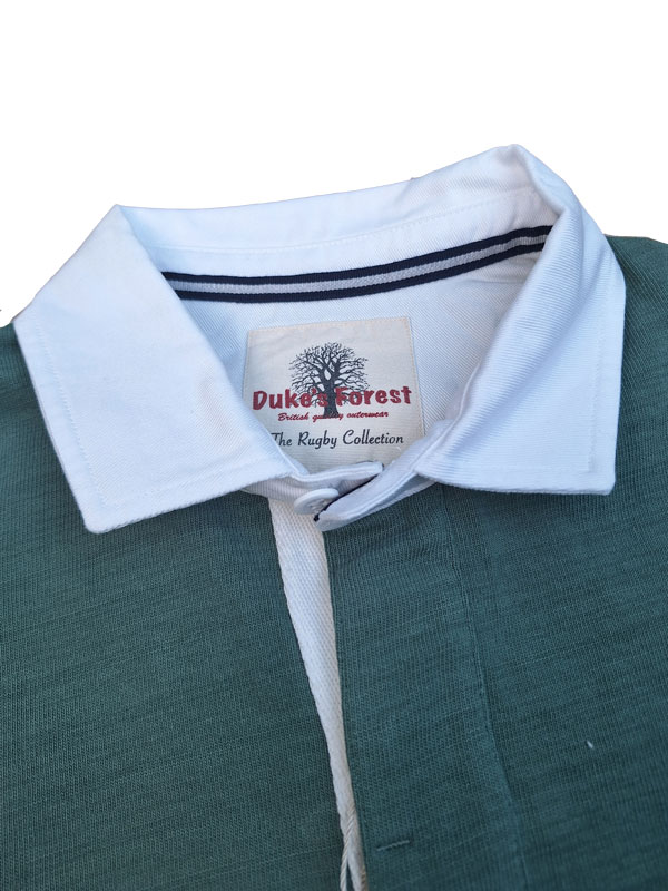 Rugby-Shirt Duke's Forest Einfarbig Grün mit Weißem Kragen – Bild 3