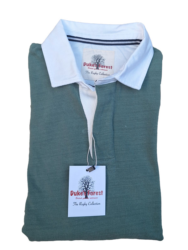 Rugby-Shirt Duke's Forest Einfarbig Grün mit Weißem Kragen – Bild 4