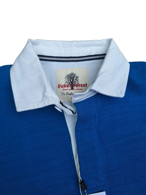 Rugby-Shirt Duke's Forest Einfarbig Blau mit Weißem Kragen – Bild 3