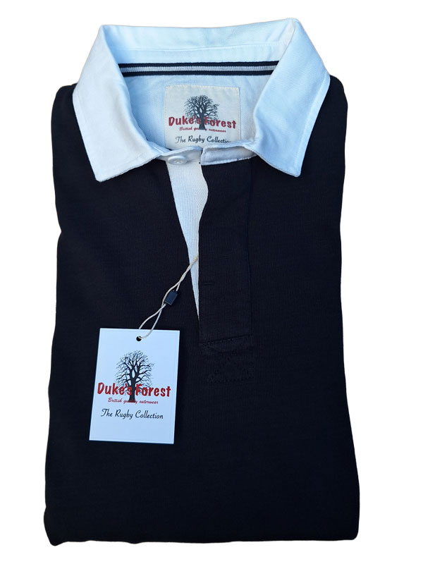 Rugby-Shirt Duke's Forest Einfarbig Schwarz mit Weißem Kragen – Bild 4